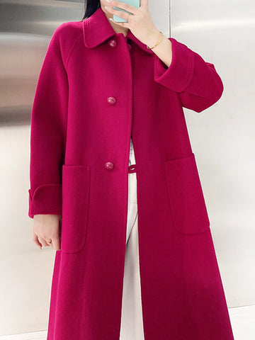 Airchics manteau en laine longue boutonnage avec poches femme oversized rose framboise
